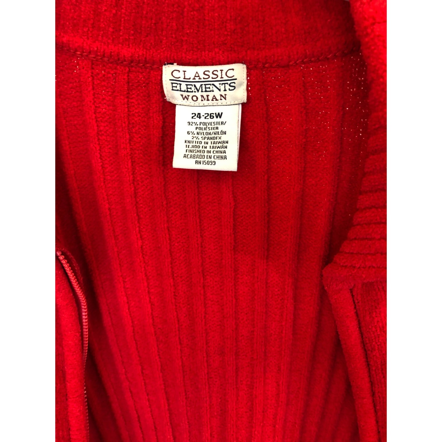 Vintage Classic Elements Woman Red Zip up Sweater Pre-Owned Size 24-26W