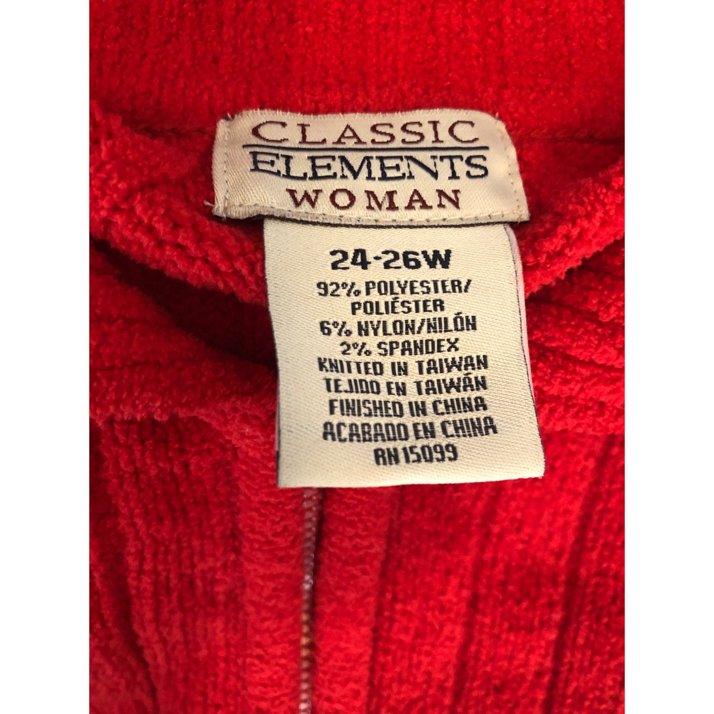 Vintage Classic Elements Woman Red Zip up Sweater Pre-Owned Size 24-26W