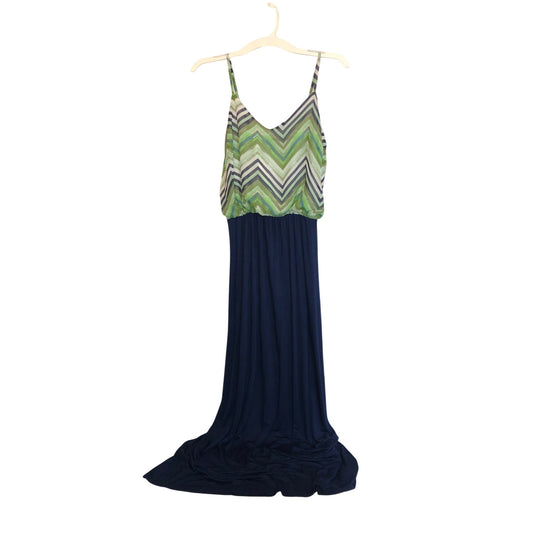 A New Approach Blue Green and White Maxi Dress With Chevron Print Top