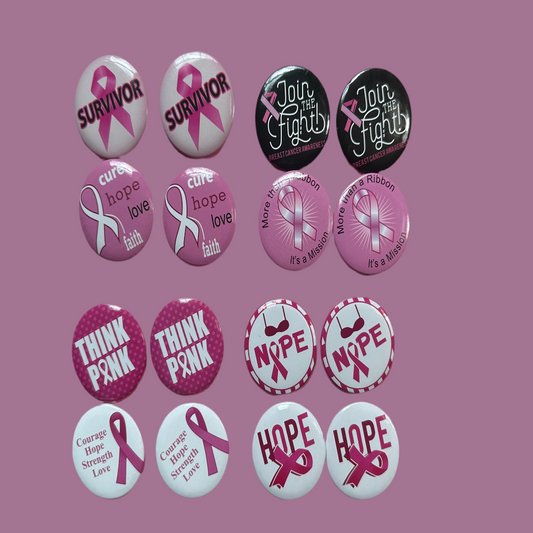 Breast Cancer Awareness Variety Inspirational Button Pins Bundle