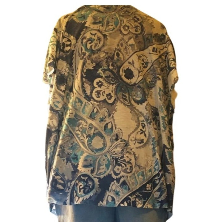 Paisley Print Short Sleeve Plus Size Top 2X By Davina Blue/Teal/Gray