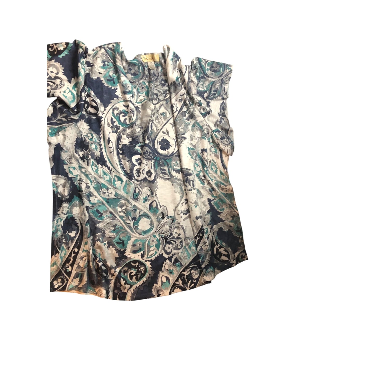 Paisley Print Short Sleeve Plus Size Top 2X By Davina Blue/Teal/Gray