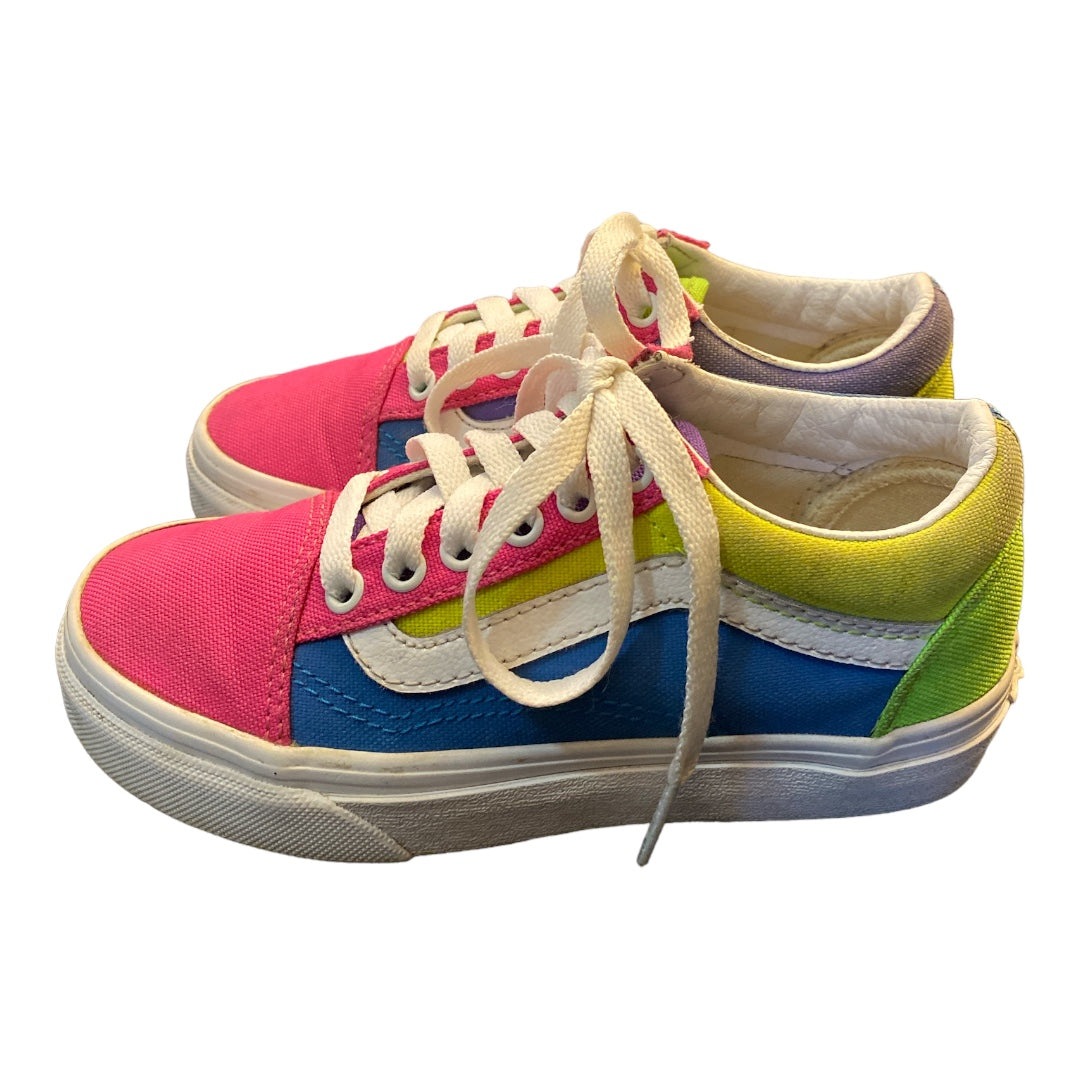 Vans Old Skool Youth Size 12.5 Neon Color-Block Skate Shoe - Pink / Purple / Yellow Pre-Owned