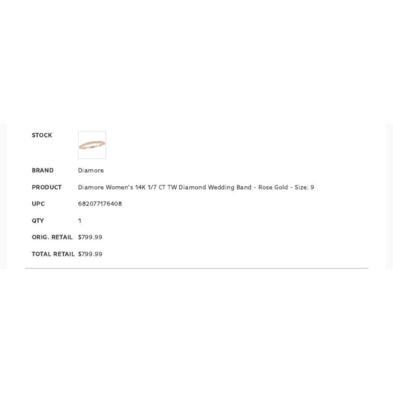 Diamore Women's 14K 1/7 CT TW Diamond Wedding Band - Rose Gold - Size: 9 "New"