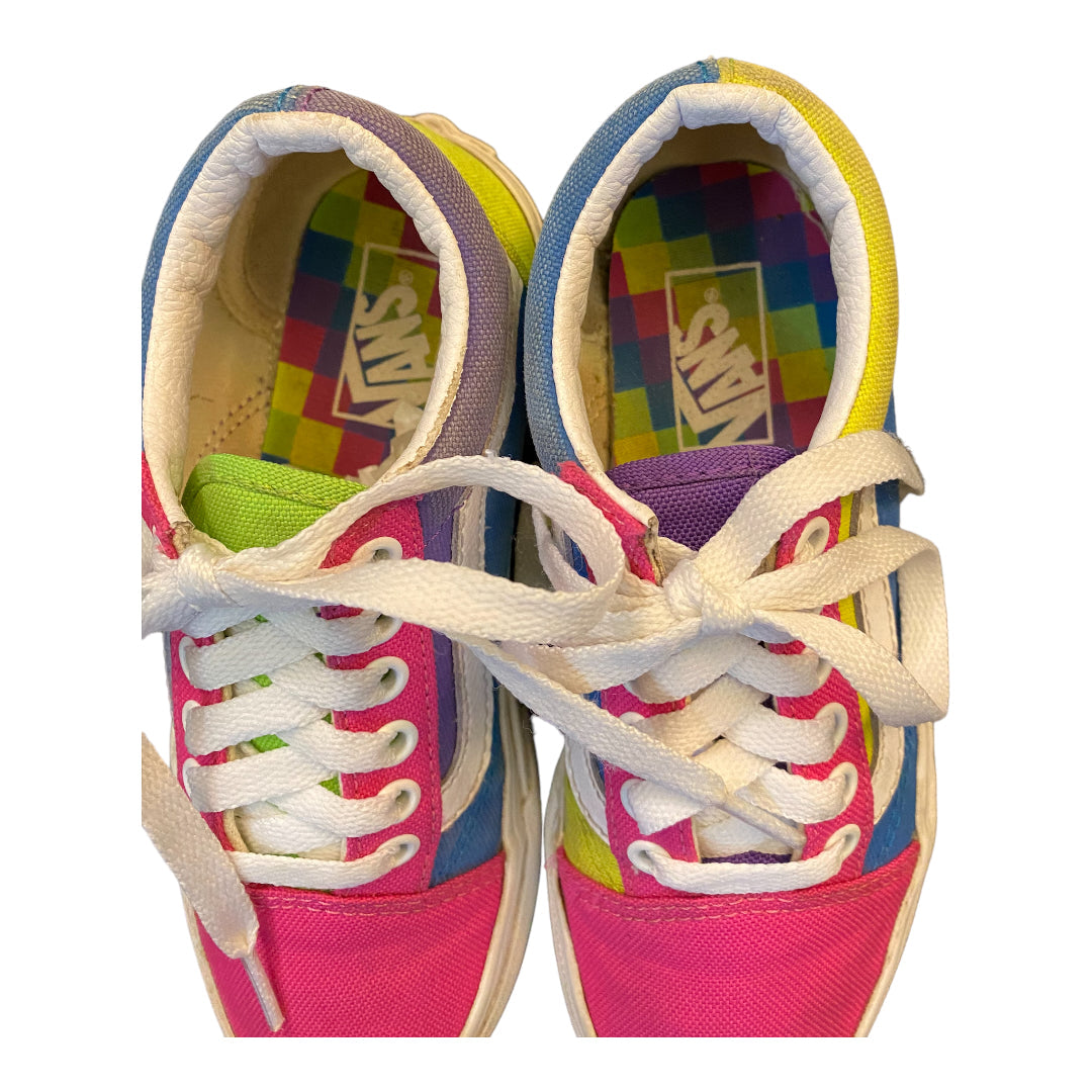 Vans Old Skool Youth Size 12.5 Neon Color-Block Skate Shoe - Pink / Purple / Yellow Pre-Owned