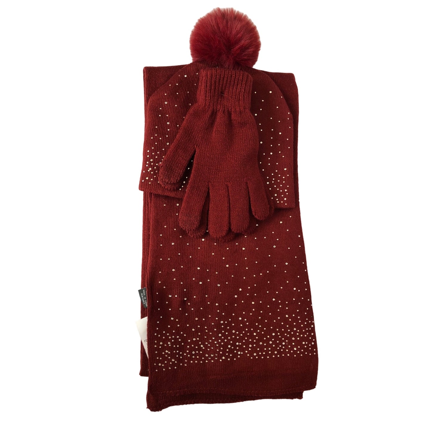 Burgundy  3 Piece Cozy Gloves Hat and Scarf Set One Size