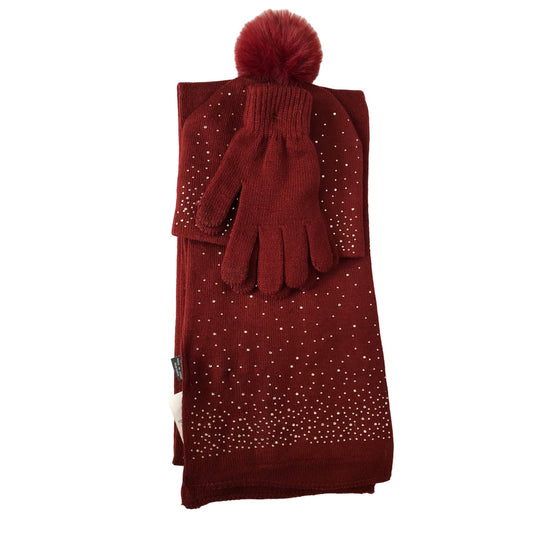 Burgundy  3 Piece Cozy Gloves Hat and Scarf Set One Size