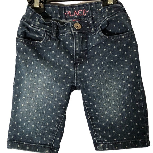 The Children’s Place Girl’s Pock-a-Dot Bermuda Jean Shorts Size 4 Pre-Owned