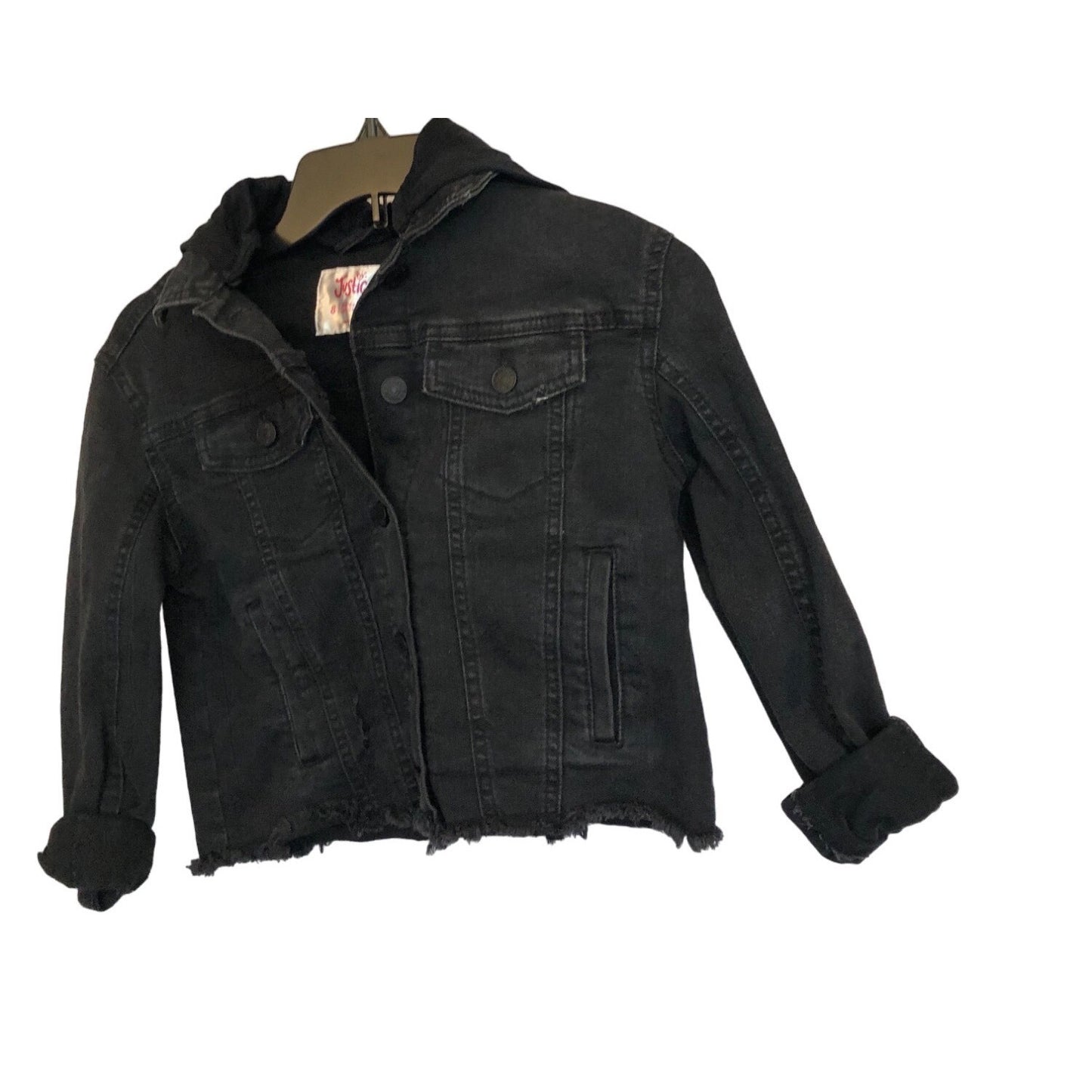 Justice Girl's Black Denim Hooded Jean Jacket Pre-Owned Size 8