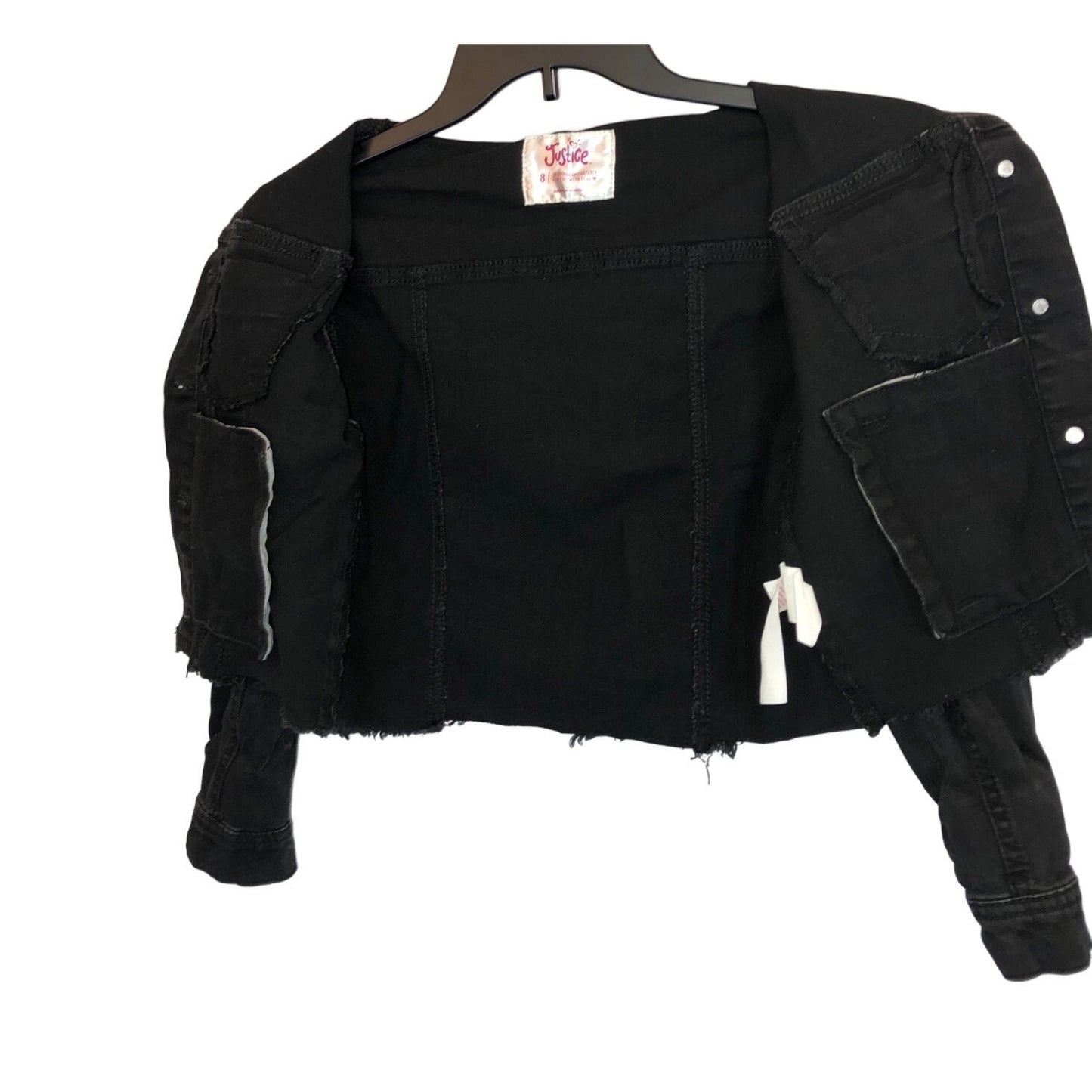 Justice Girl's Black Denim Hooded Jean Jacket Pre-Owned Size 8