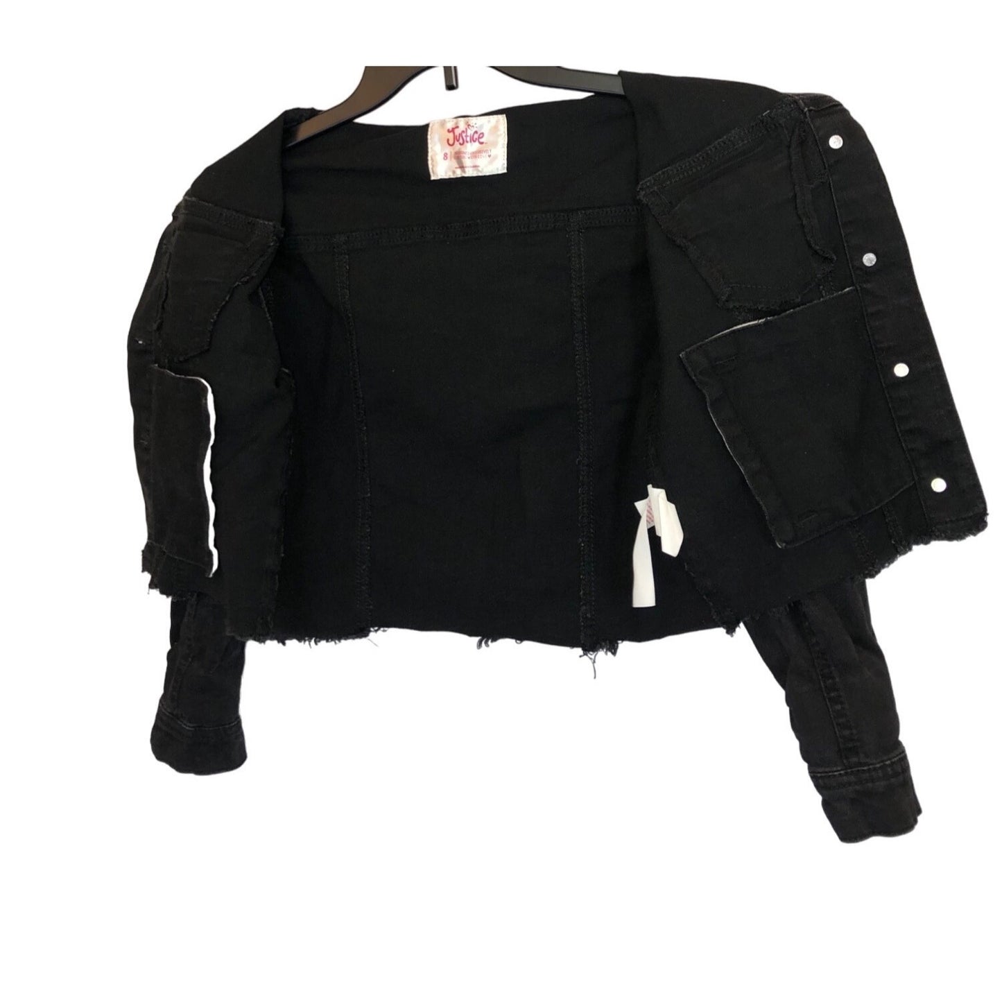 Justice Girl's Black Denim Hooded Jean Jacket Pre-Owned Size 8