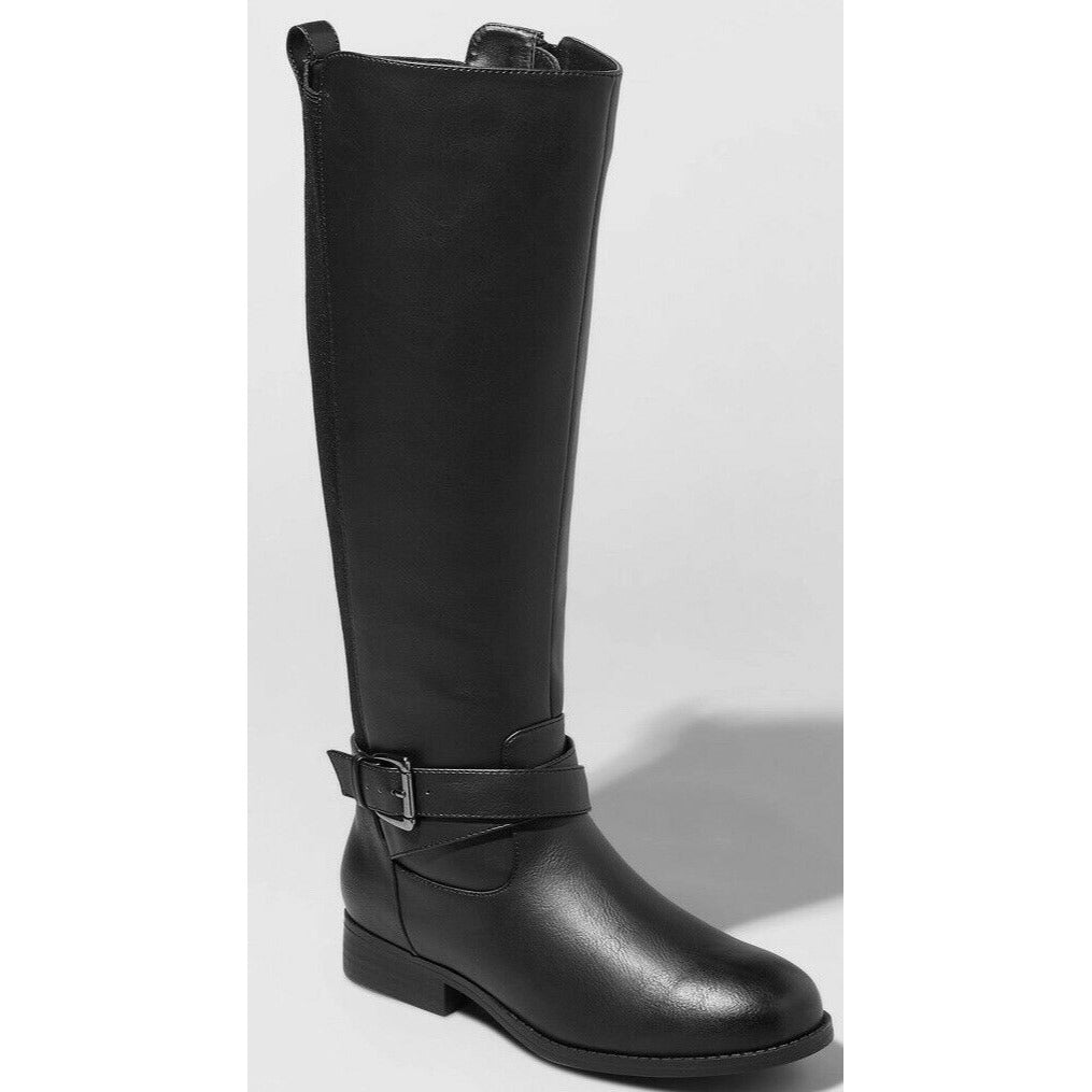 Women’s Wendy Faux Leather Buckle Riding Boots-A New Day - Variety Sales Etc.