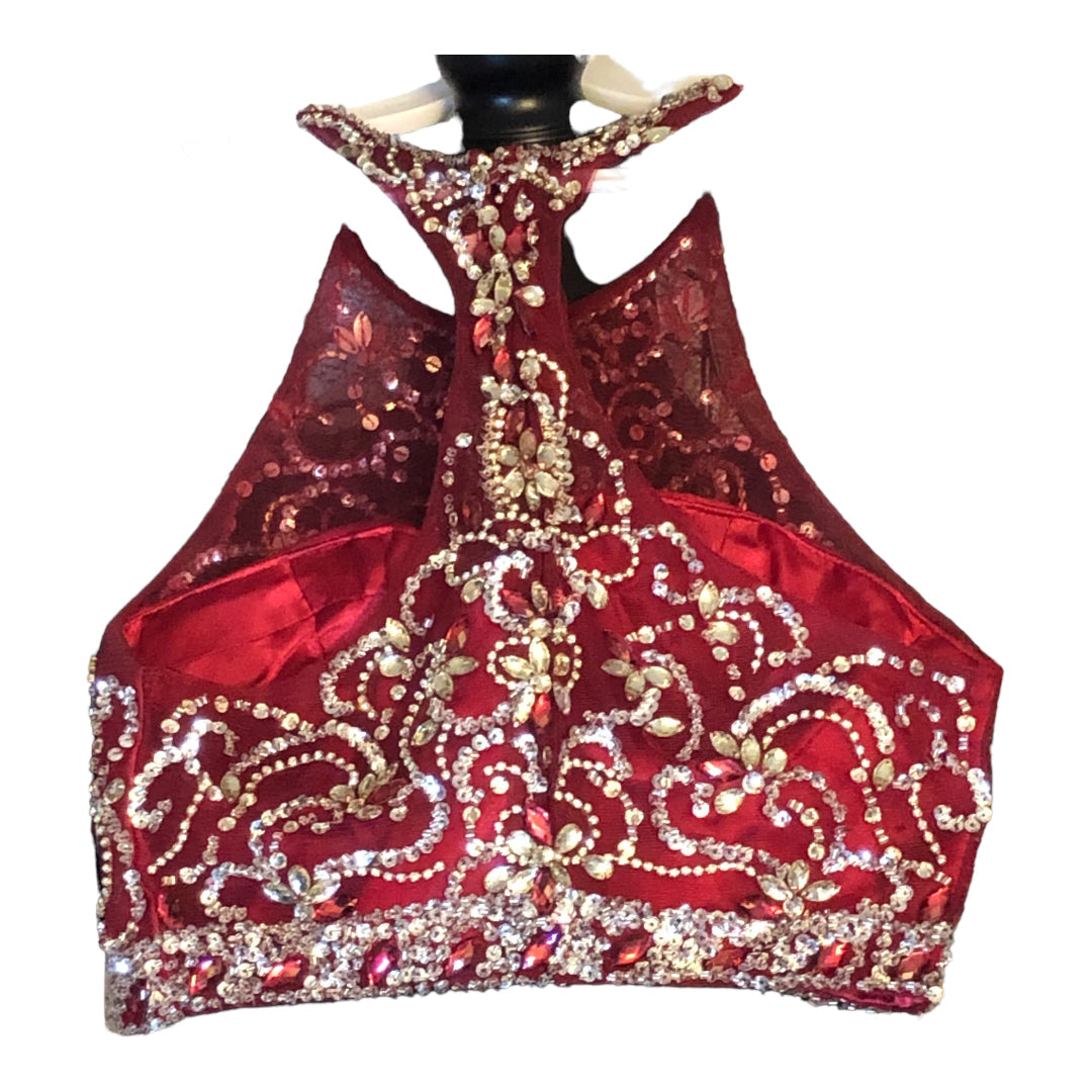 Strapless Dancing Queen Red Special Occasion Dress Mermaid Style with beaded T-Back cover cardigan