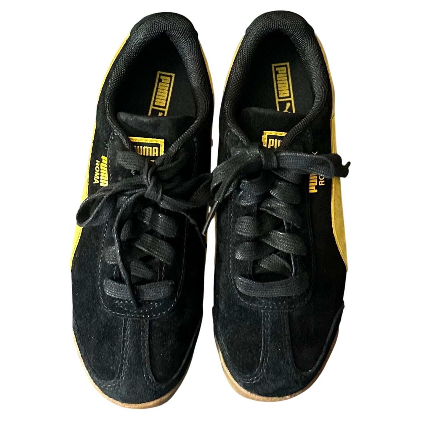 PUMA Roma Gents PS Black/Yellow Suede Youth Size 3C 367218 NWB