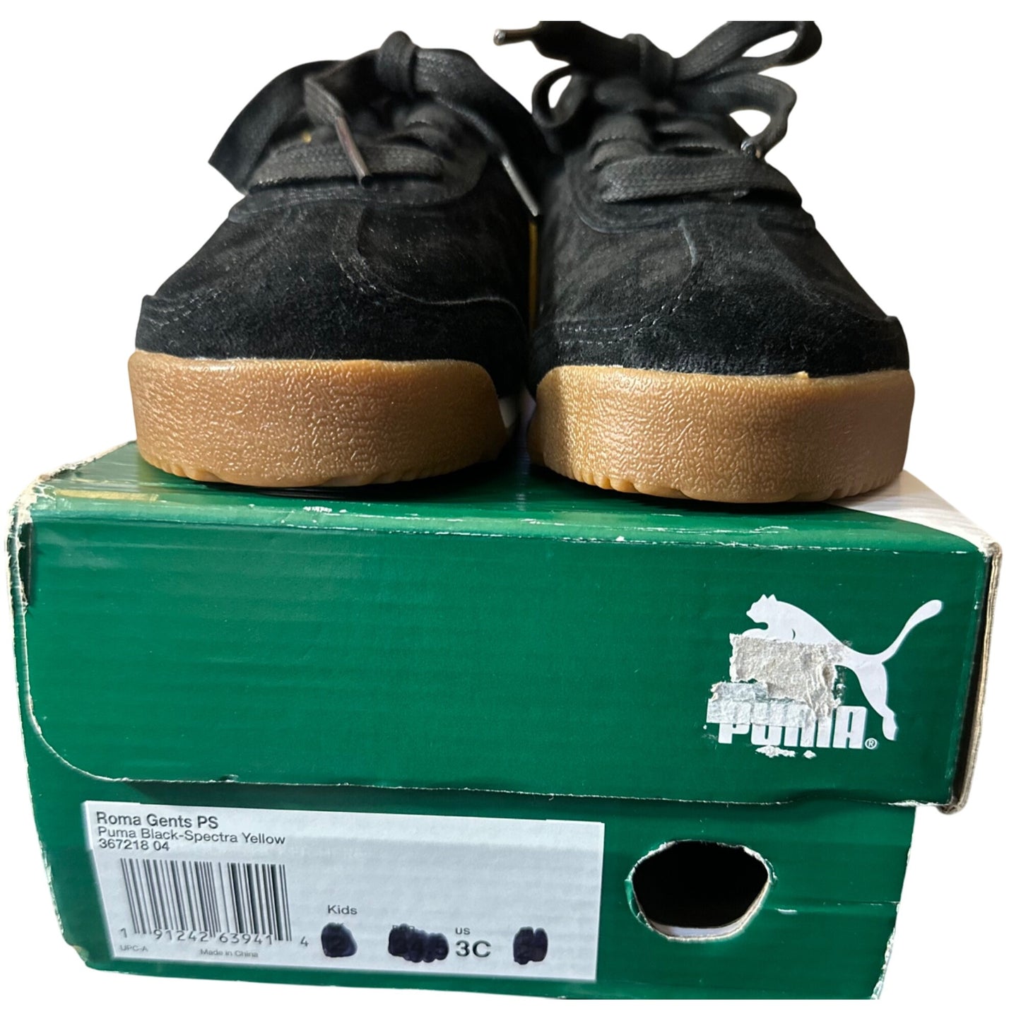 PUMA Roma Gents PS Black/Yellow Suede Youth Size 3C 367218 NWB