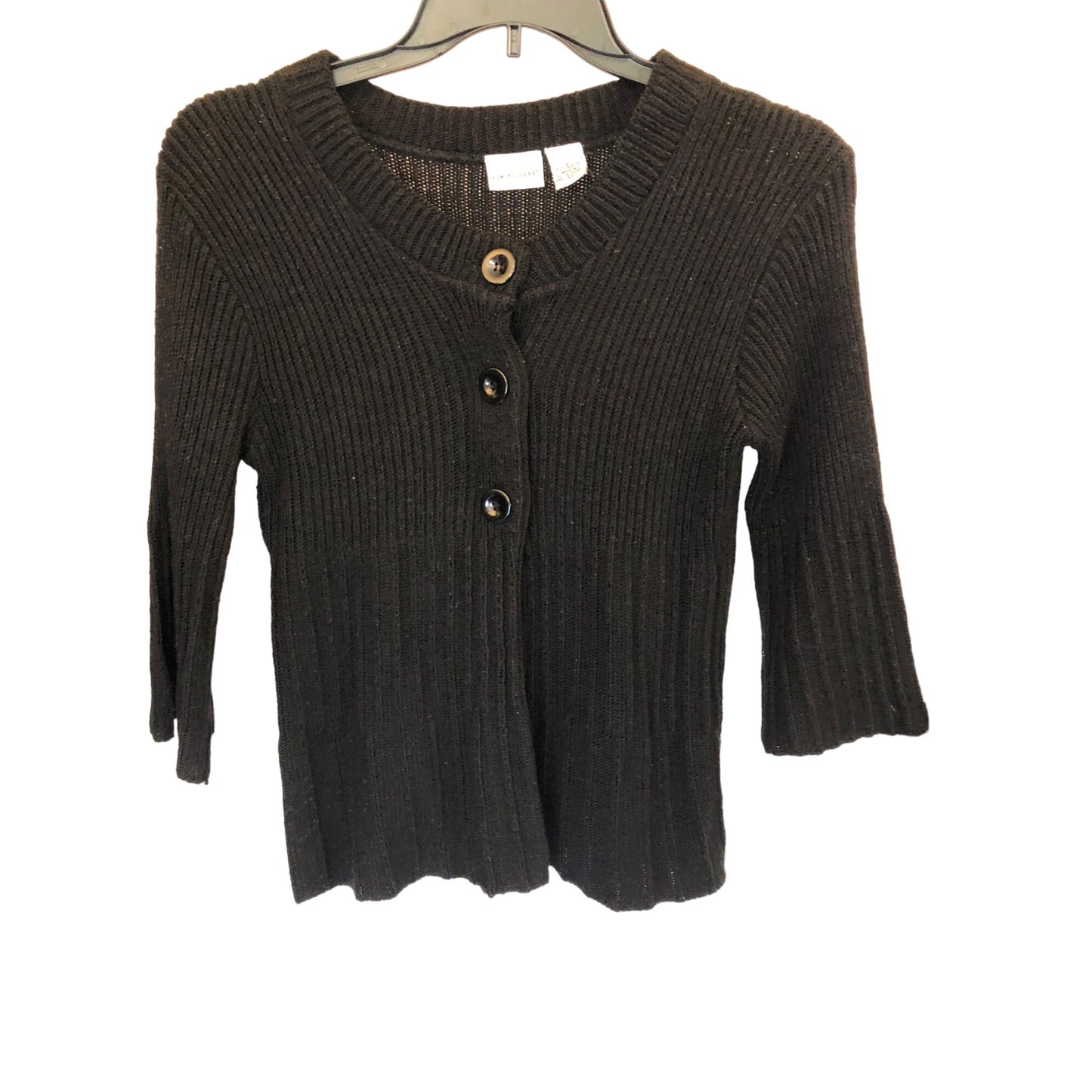 Kim Rogers Black 3 Big Front Buttons 3/4 Bell Sleeves Sweater Cardigan Pre-Owned Size L