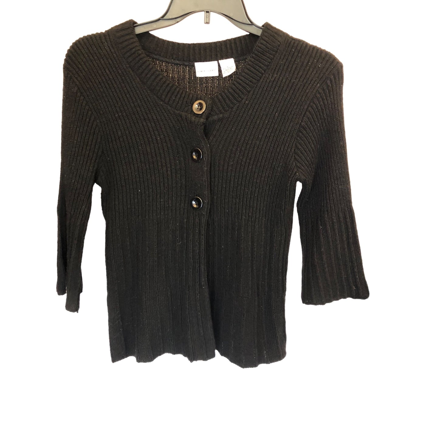 Kim Rogers Black 3 Big Front Buttons 3/4 Bell Sleeves Sweater Cardigan Pre-Owned Size L