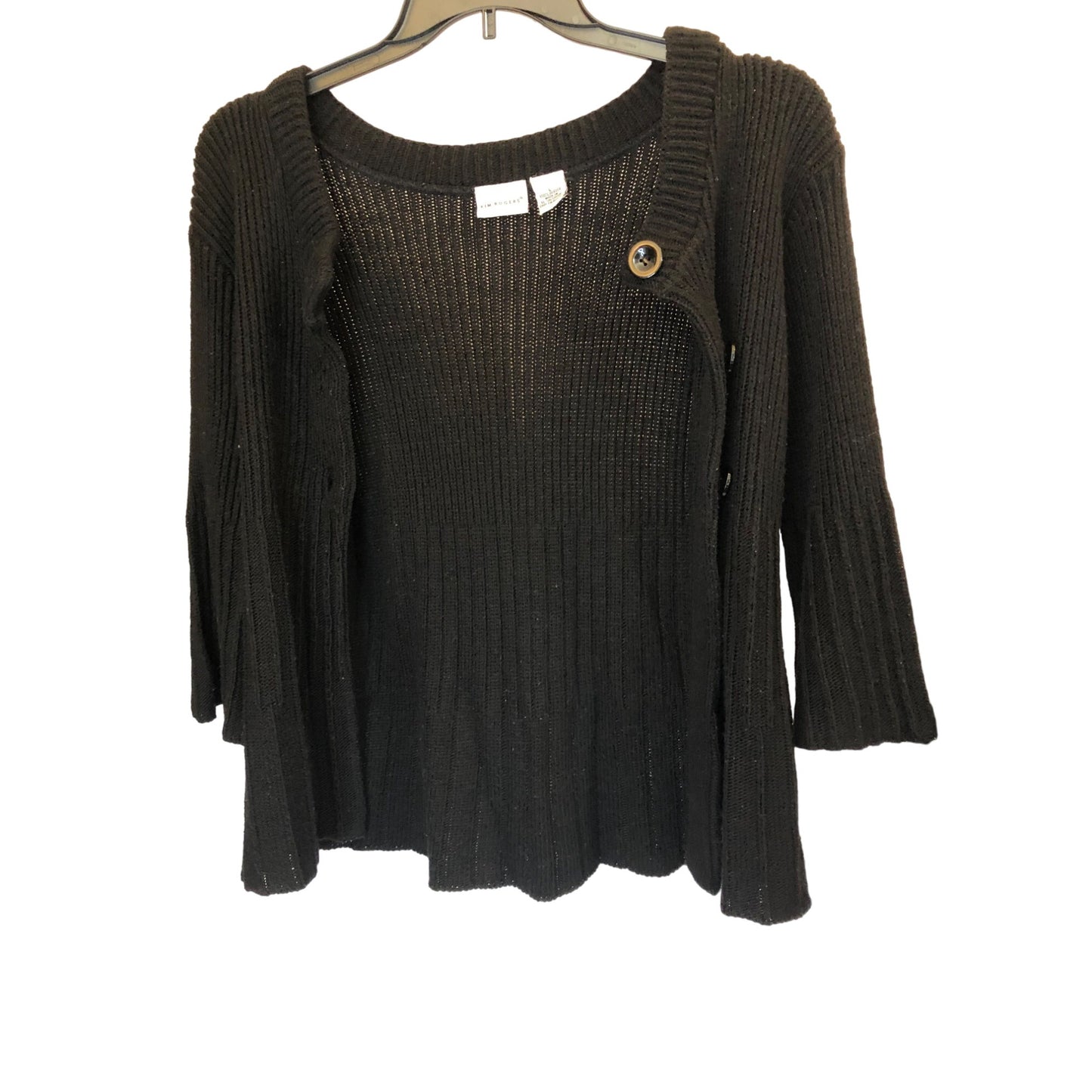 Kim Rogers Black 3 Big Front Buttons 3/4 Bell Sleeves Sweater Cardigan Pre-Owned Size L