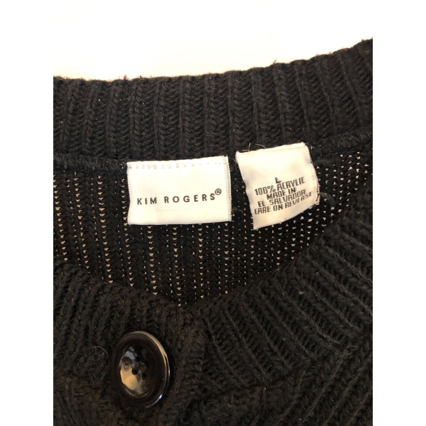 Kim Rogers Black 3 Big Front Buttons 3/4 Bell Sleeves Sweater Cardigan Pre-Owned Size L