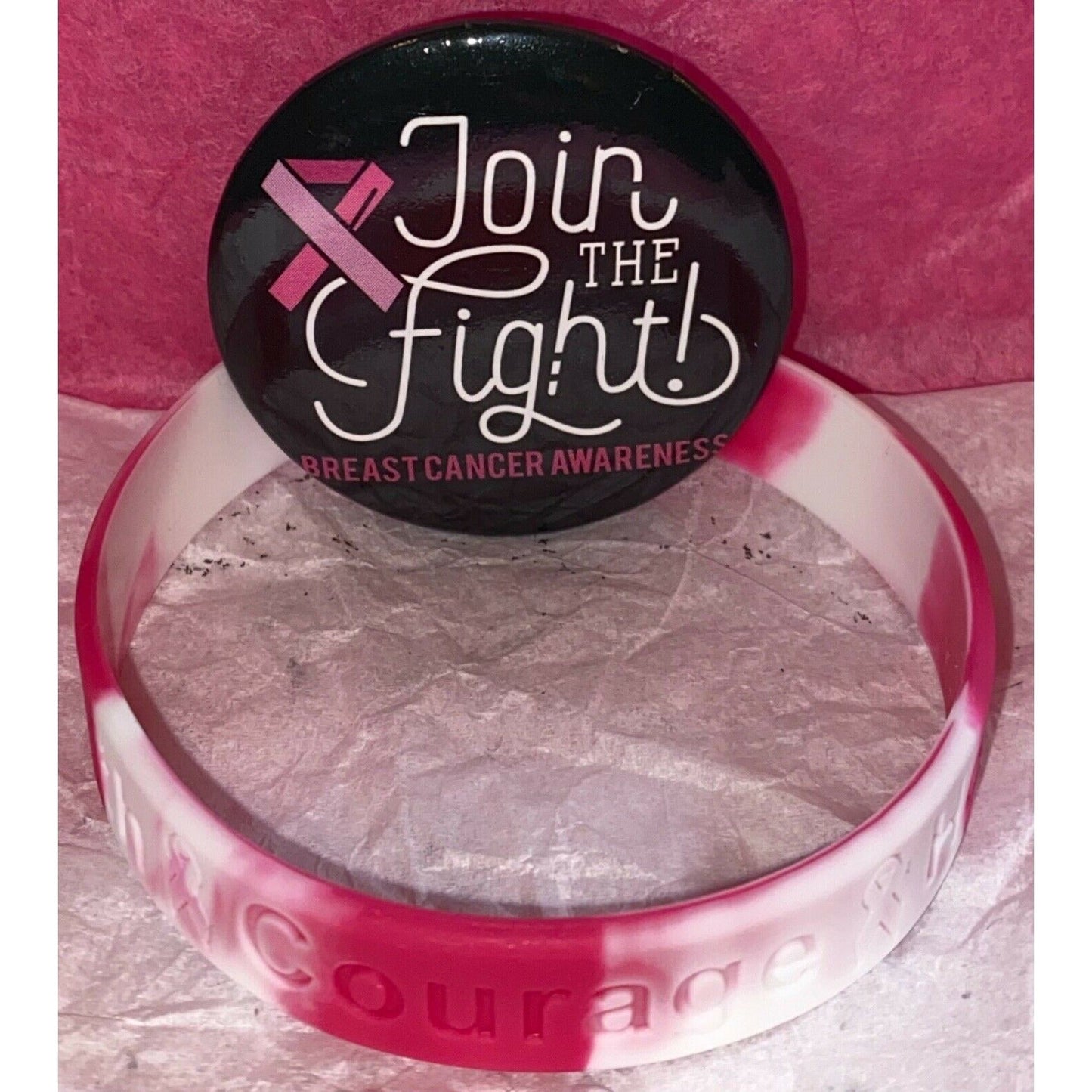 Breast Cancer Awareness Bracelet/Inspirational Button Pin Bundle - Variety Sales Etc.
