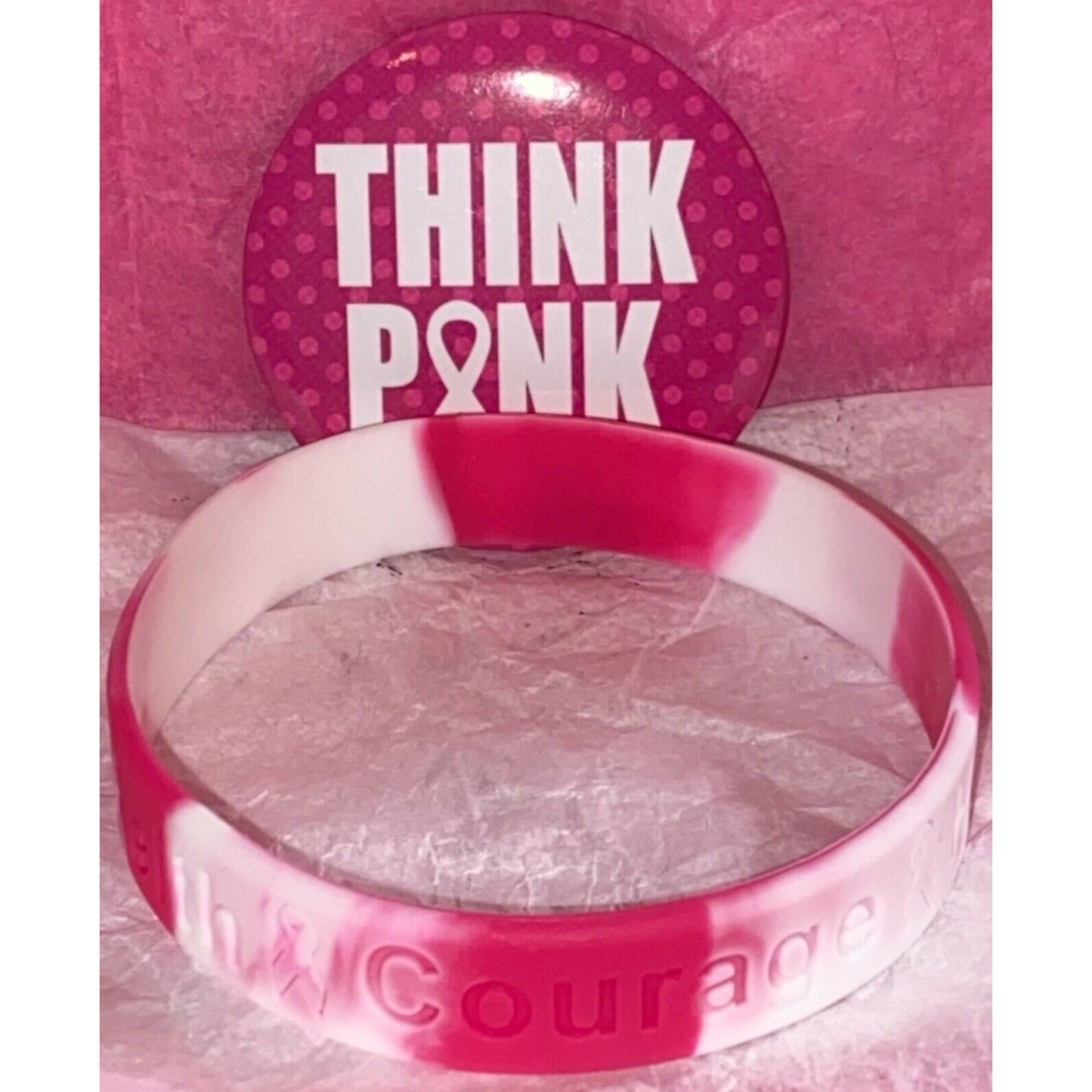 Breast Cancer Awareness Bracelet/Inspirational Button Pin Bundle - Variety Sales Etc.