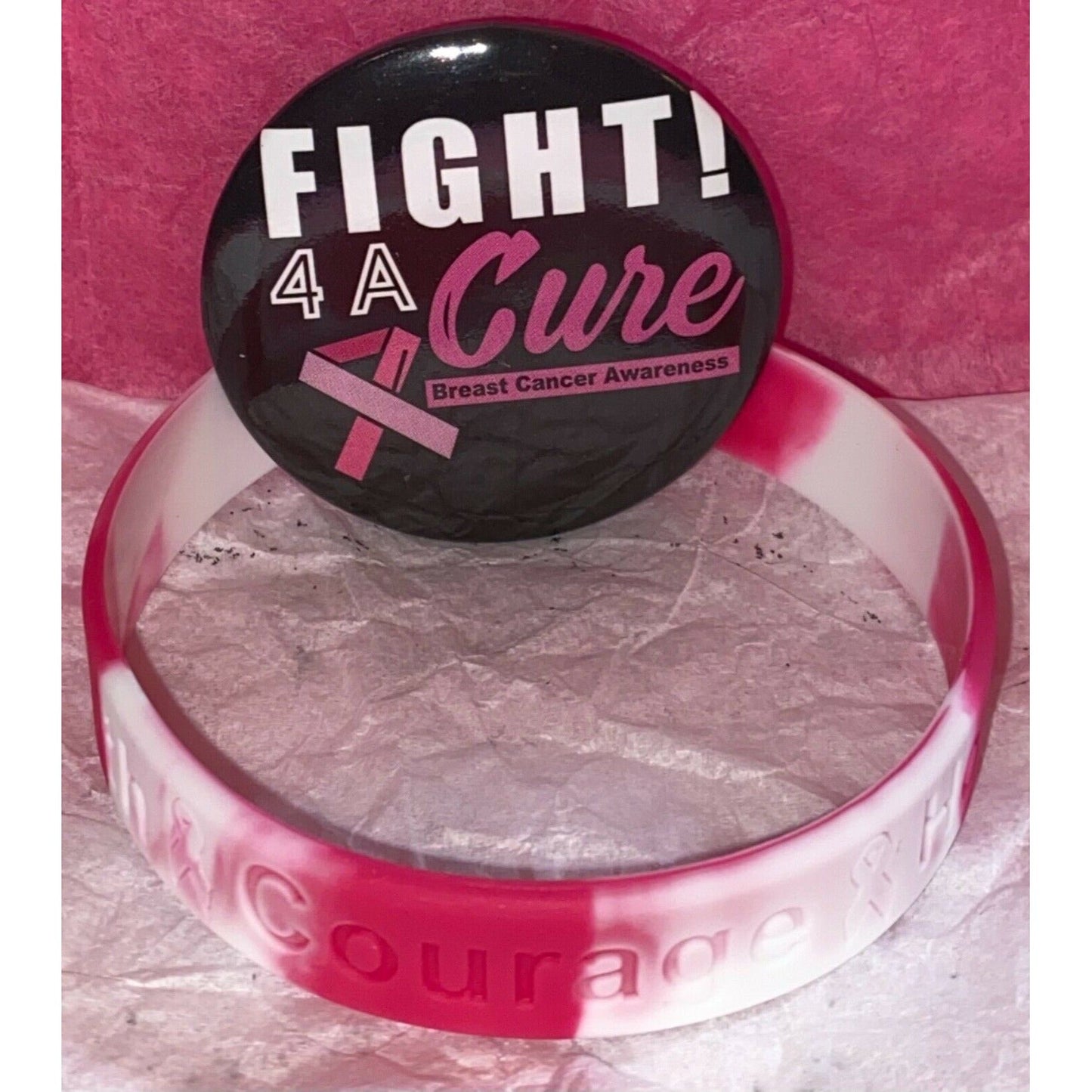 Breast Cancer Awareness Bracelet/Inspirational Button Pin Bundle - Variety Sales Etc.