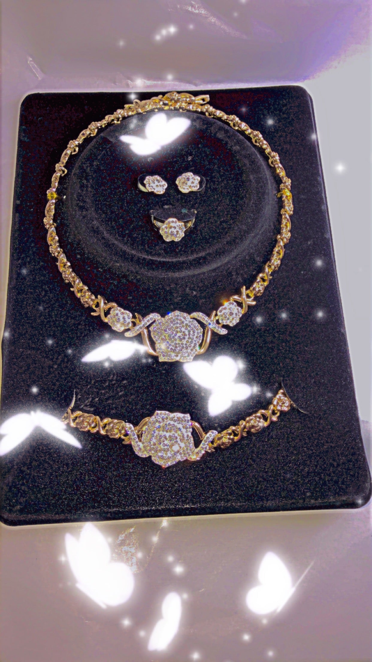 18k Gold Plated Necklace/Bracelet/Earrings/Adjustable Ring Set - Variety Sales Etc.