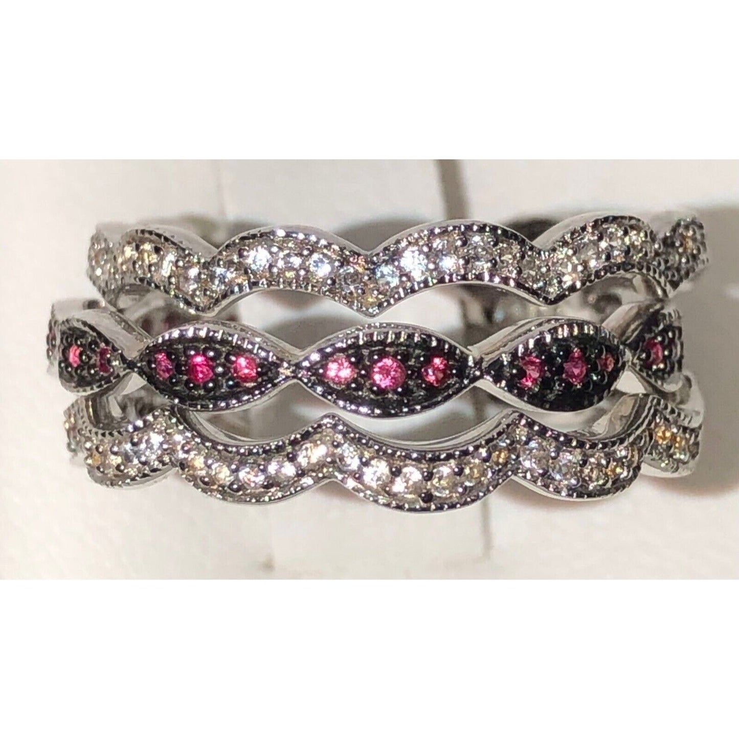 Sofia B. Women's Sterling Silver Created Ruby 3-Ring Set - White - Variety Sales Etc.