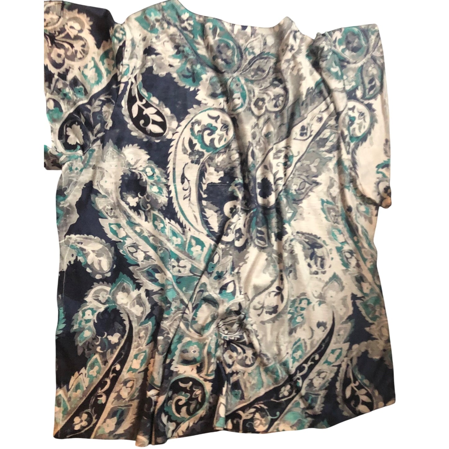 Paisley Print Short Sleeve Plus Size Top 2X By Davina Blue/Teal/Gray