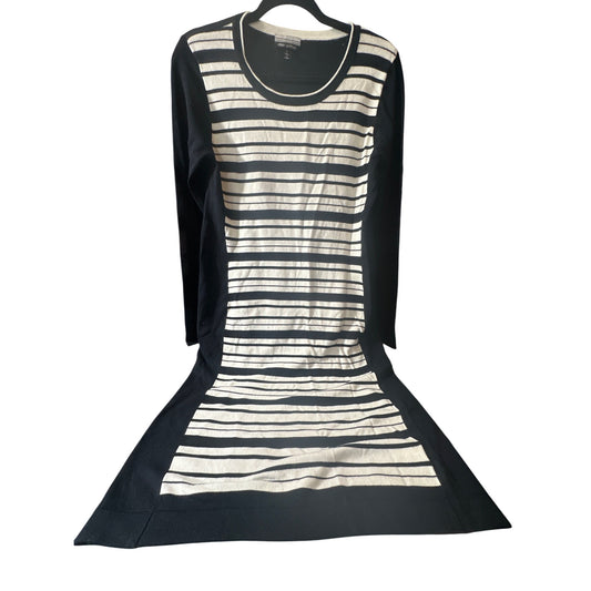 Allison Brittney Women's  Black/White Stiped Long Sleeve Dress Size L Pre-Owned