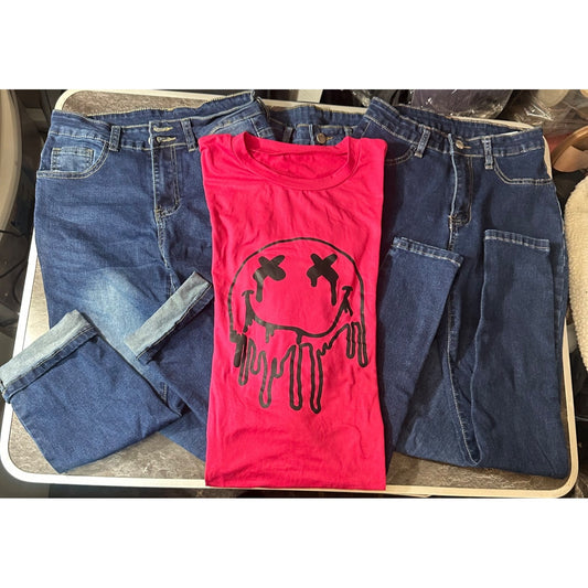 SHEIN Women’s Clothing Bundle-Shirt, Jean Capris & Skinny Jeans(Pre-Owned Size S, 27, 4)