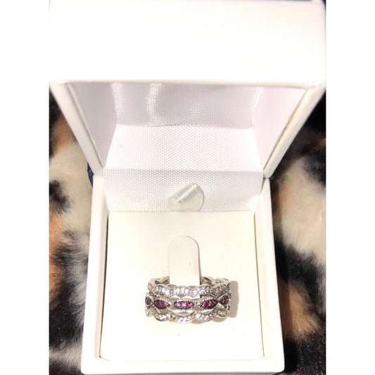 Sofia B. Women's Sterling Silver Created Ruby 3-Ring Set - White - Variety Sales Etc.