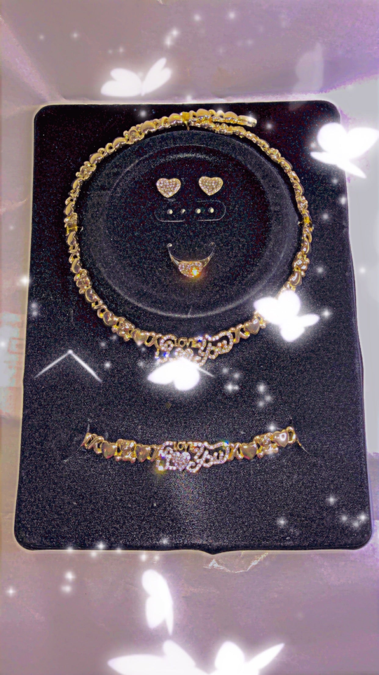 18k Gold Plated Necklace/Bracelet/Earrings/Adjustable Ring Set - Variety Sales Etc.