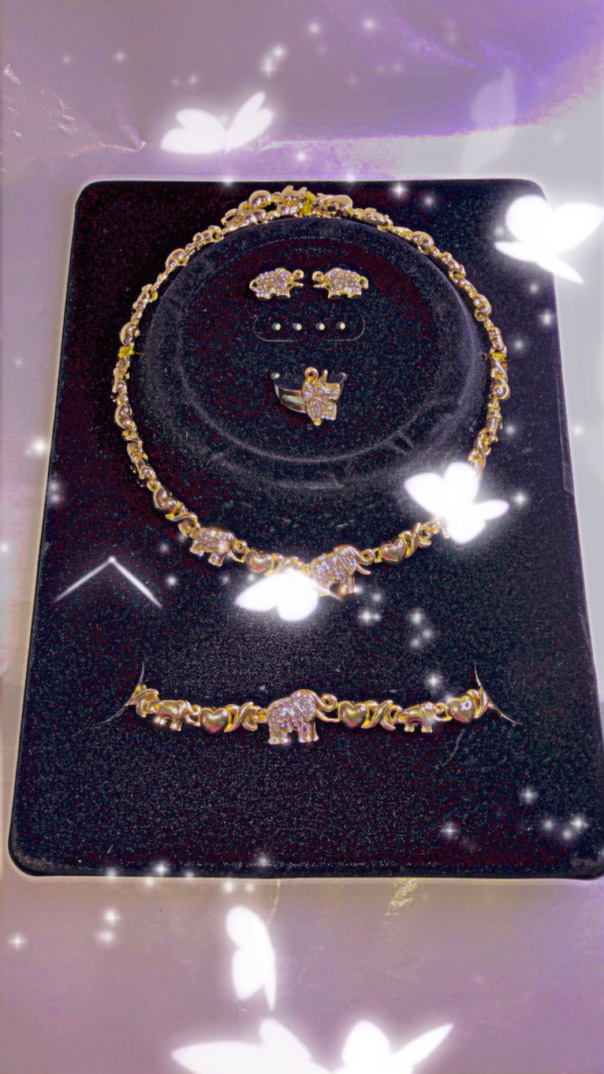 18k Gold Plated Necklace/Bracelet/Earrings/Adjustable Ring Set - Variety Sales Etc.